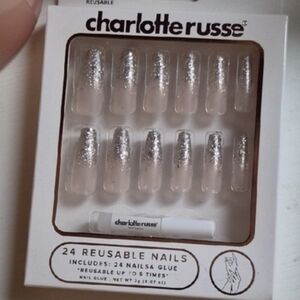 Charlotte Russe Glitter Nails with Silver Accents